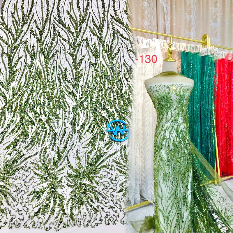 Soft Sequin Embroidery with 3D Flower French Lace Fabric for Wedding Bridal Lace Fabric