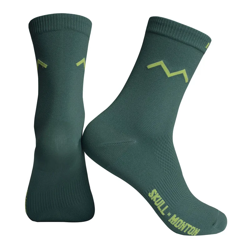 Wholesale Crew Performance Road Cycling Socks Green Bike Socks Sublimation Athletic Custom Breathable Bicycle Socks Manufacturer