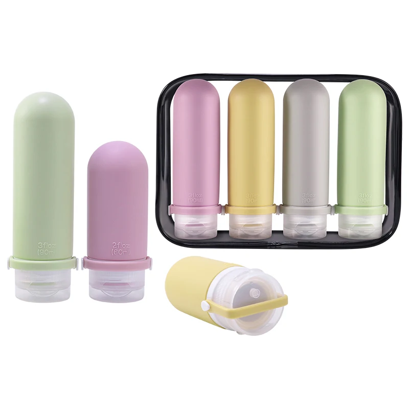 Trending Products 90/60ml 4 in 1 Travel Sub Bottles Set Silicone Dispenser Toiletry Bottle Cosmetic Empty Travel Kit Bottle Set