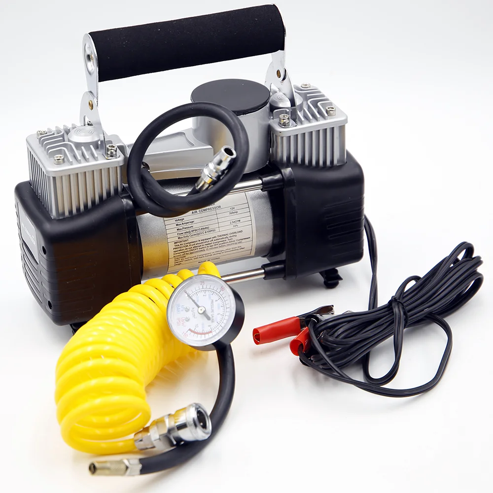12V Dual Cylinder Air Compressor Portable Car Inflator Pump with LED Lamp