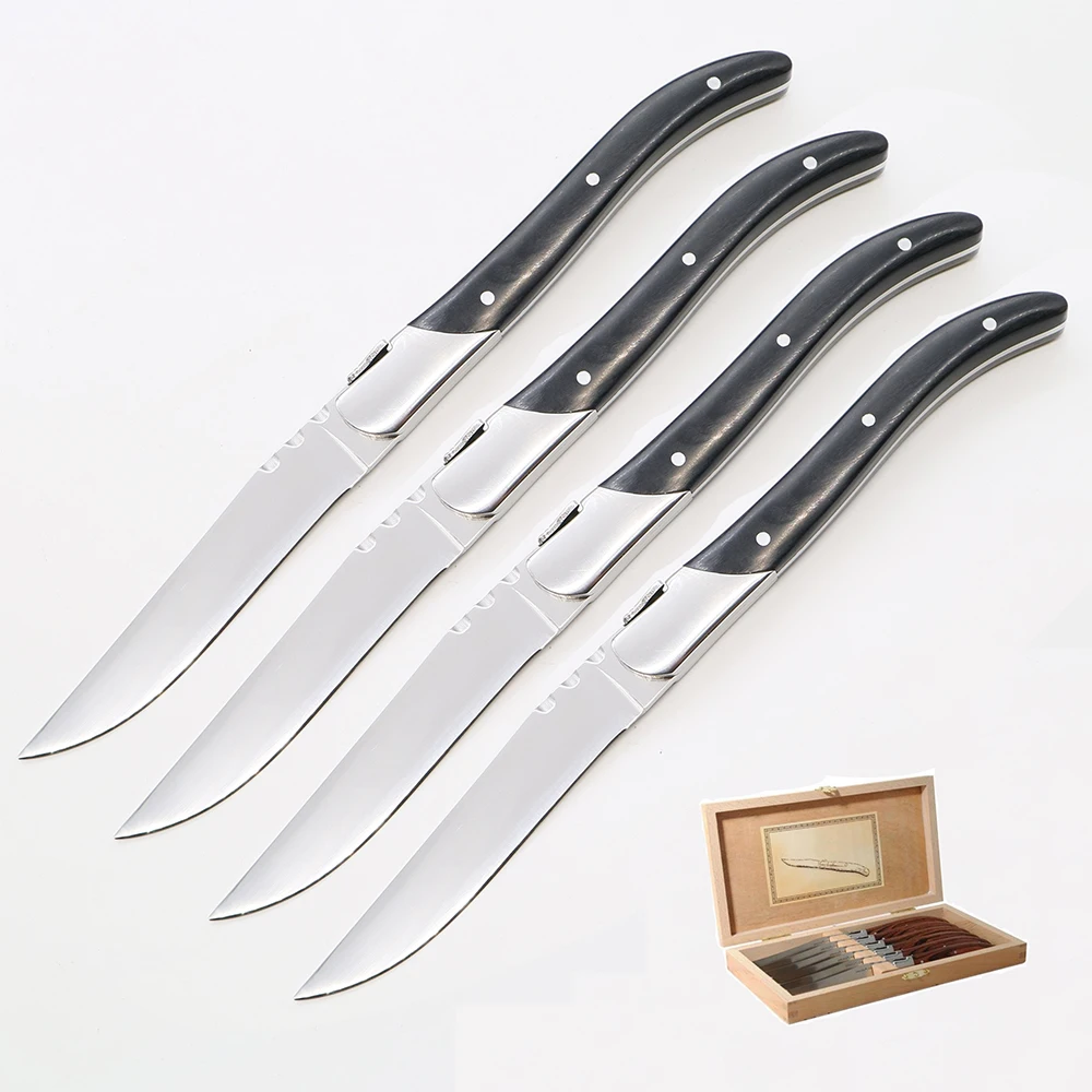 Serrated Laguiole steak knife with wood handle bee knife