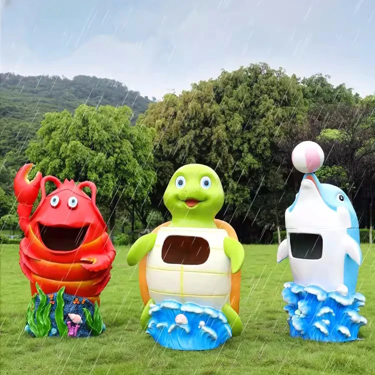 F022 Cartoon trash can fiberglass sculpture outdoor park forest lawn landscape decorations large trash can ornaments