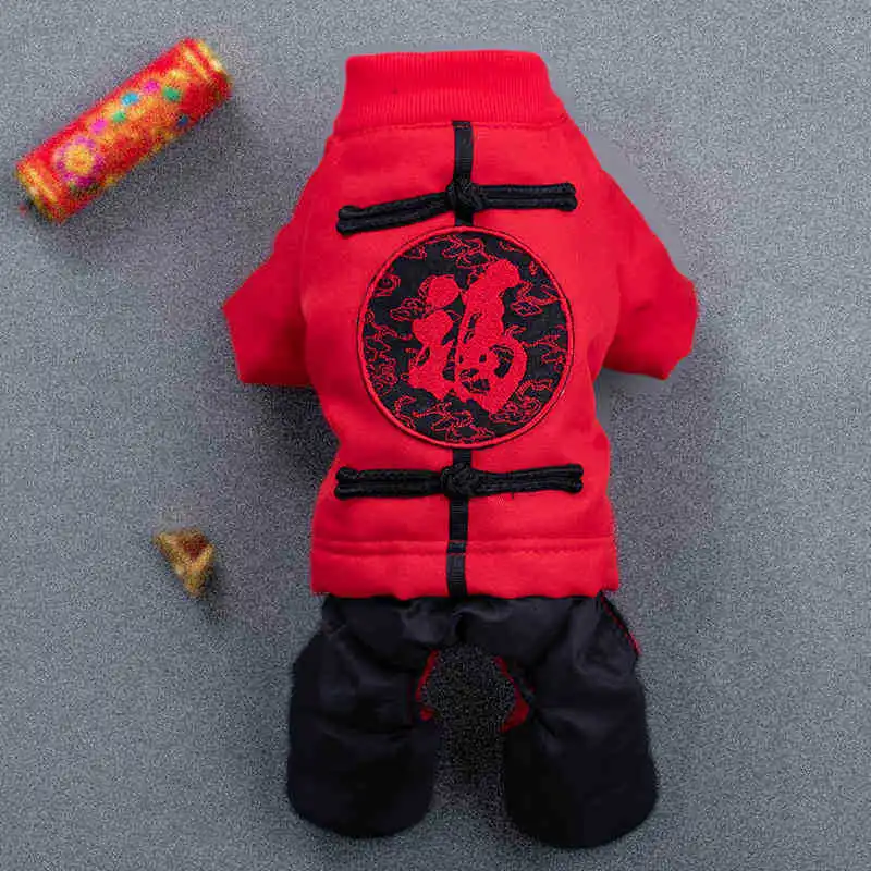 Pet Traditional Chinese style pet dog floral letter print clothes