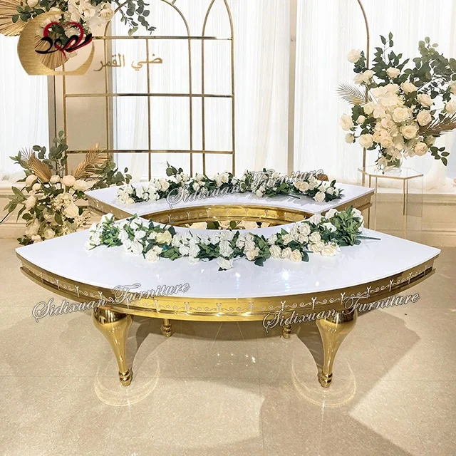 Serpentine wedding tables gold dining room furniture stainless steel moon table