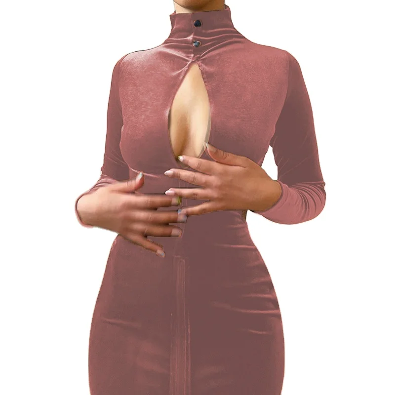 Fall Dresses for Women Bodycon Sexy Hollow Out Dress Long Sleeve velvet Elegant Casual Evening Dress