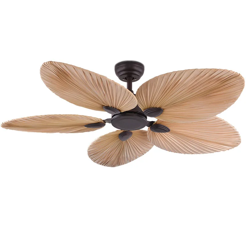 Wholesale High Quality Decorative Resort Anti Rust 52 Inch Natural Palm Blades Celling Fan with Remote Control