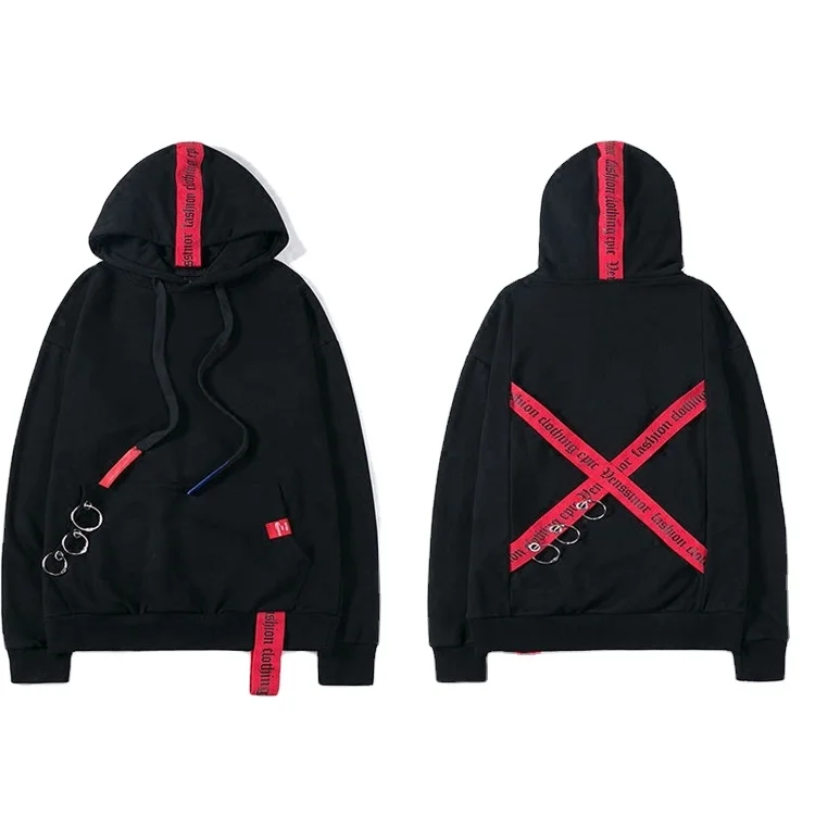 New Model Wholesale Mens Cotton Plain Black Pullover Oversized Hoodies Drawstring With Twill Tape