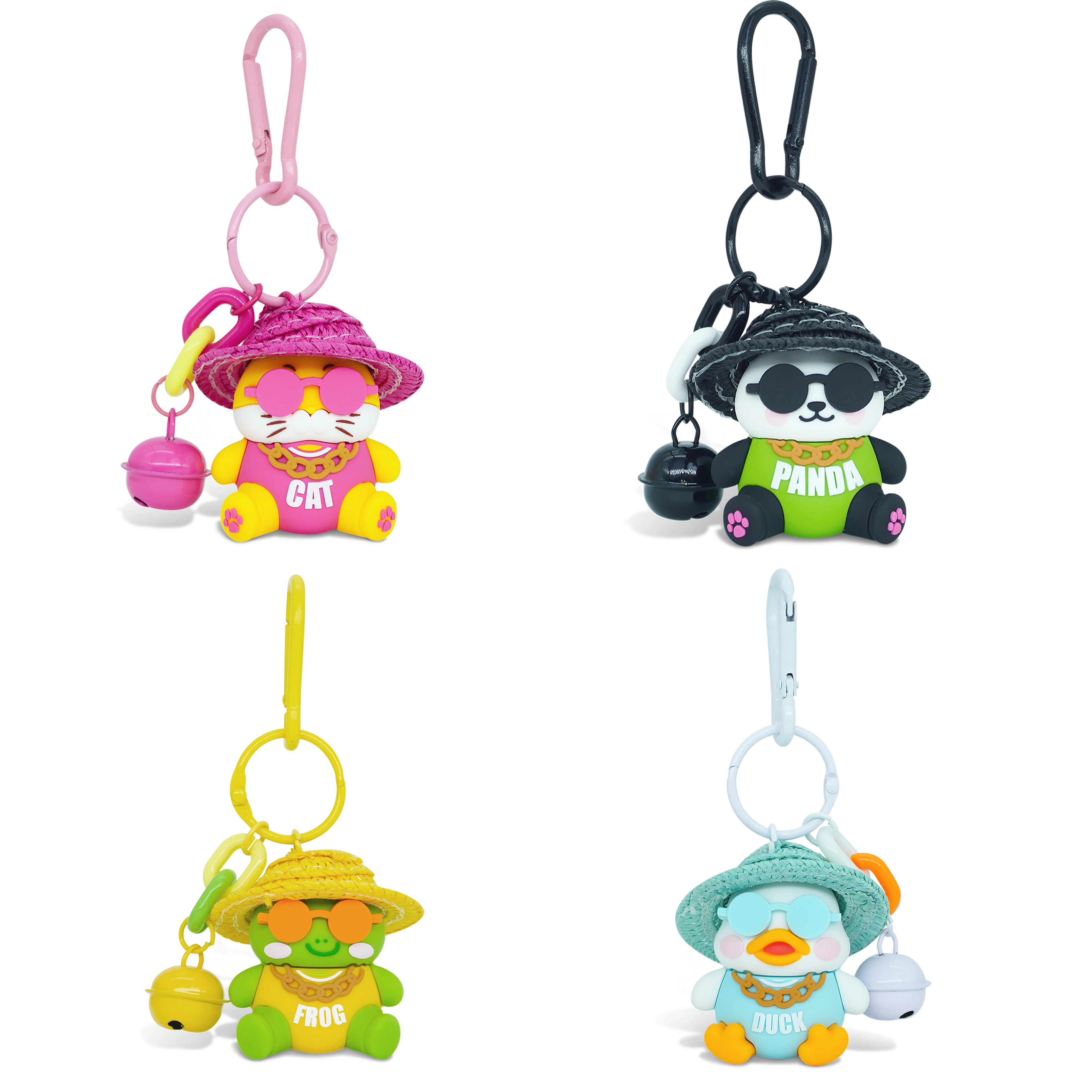 Cheap Promotional Gift Kawaii Cartoon Pendant Keychain Resin Straw Hat Animal Panda Cute 3D PVC Doll Figure Toy