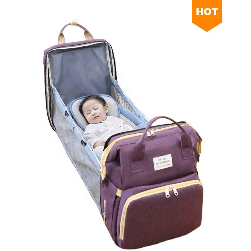 
2021 Custom Multifunctional Mummy Bed Backpack Foldable Baby Nappy Diaper Bags With Bassinet And Changing Station  (1600086789956)