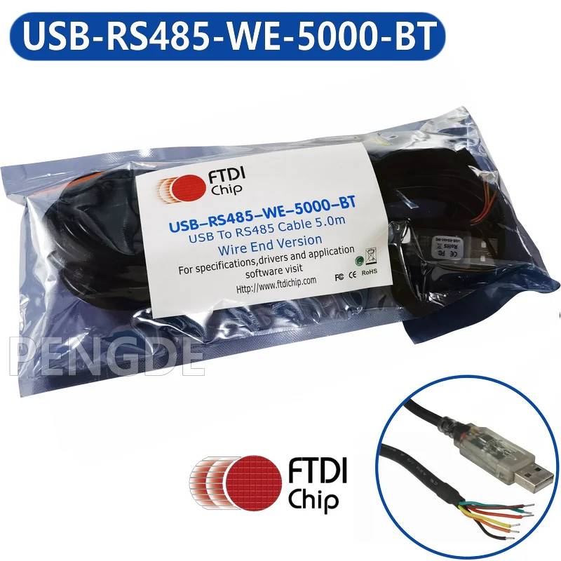 USB-RS485-WE-5000-BT FTDIchip Official Original Genuine USB TO RS485 WIRE END 5.0M BLACK Transparent USB CONNECTOR