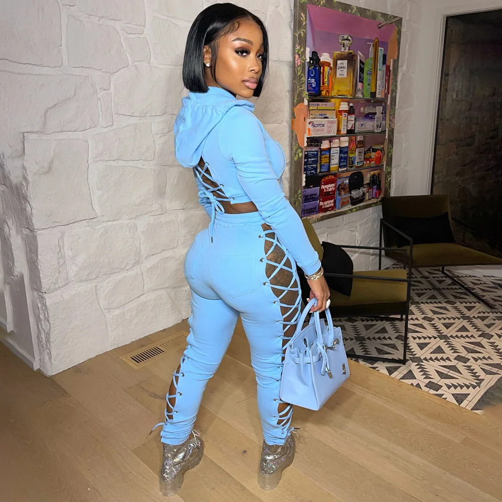 Ready to Ship Wholesale 2 Piece Set Women Sexy Crop Top Zip Hoodies Two Pants Fall Outfits Woman