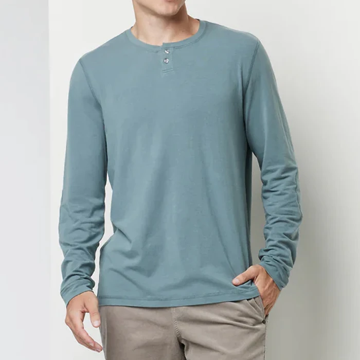 CH-2468  Men Long Sleeve Henley T Shirt Soft Athletic Fit Button Placket Tee