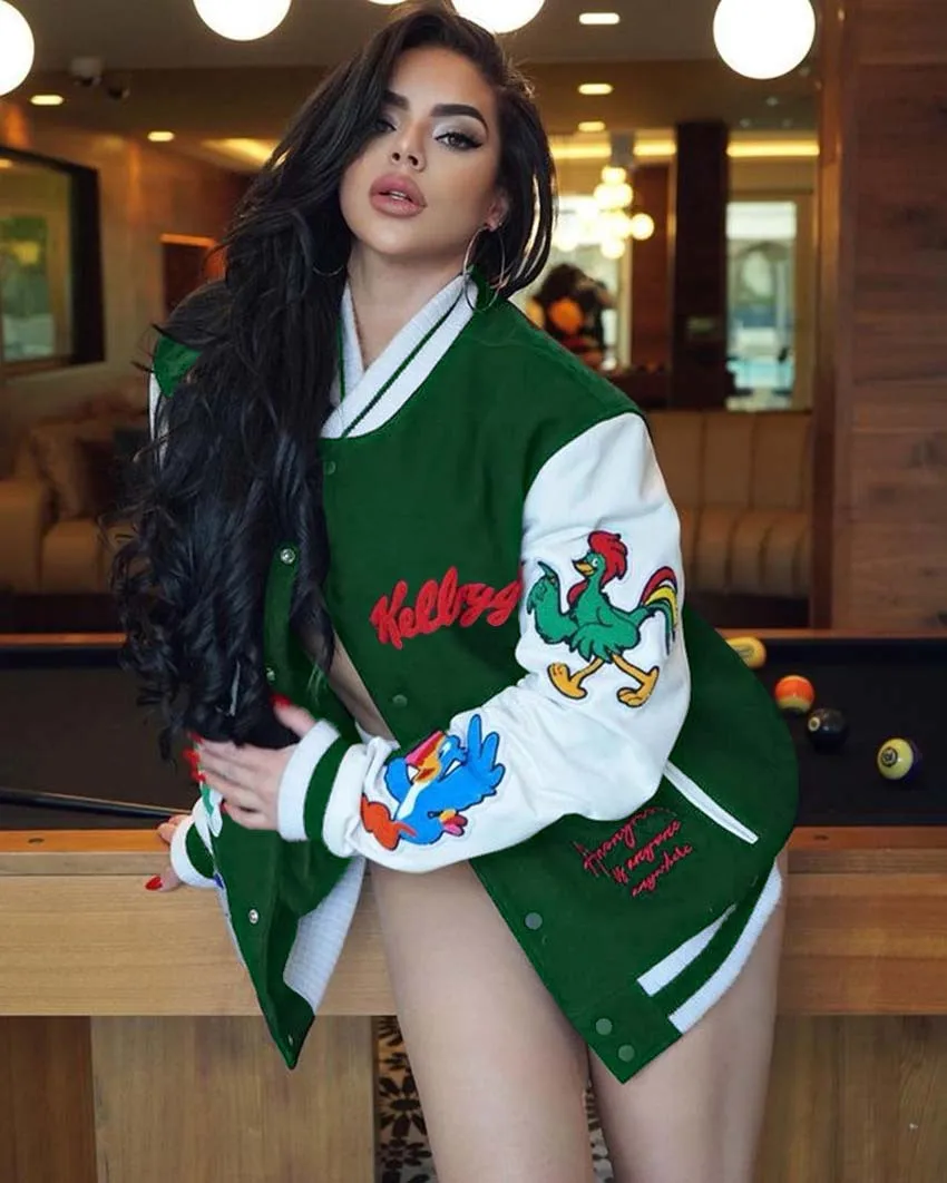 Plus Size Coats Fashion Embroidery Baseball Jacket Women Winter