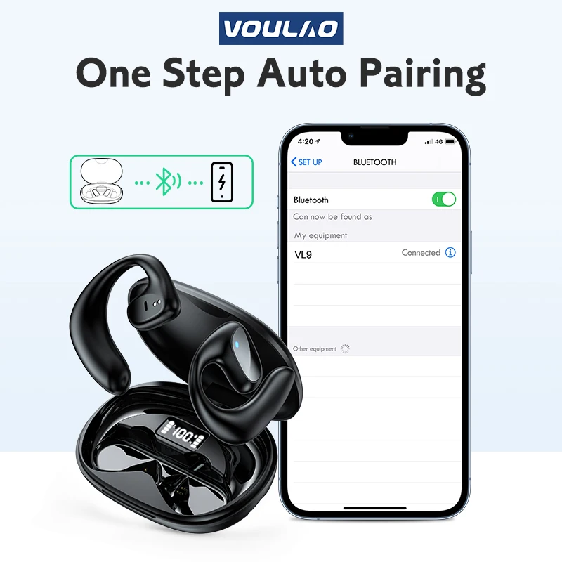 VOULAO Brand VL9 Outdoor Sport Earhook Headset Bluetooth Painless Air Conduction Headphone LED Digital Display TWS Phone Headset