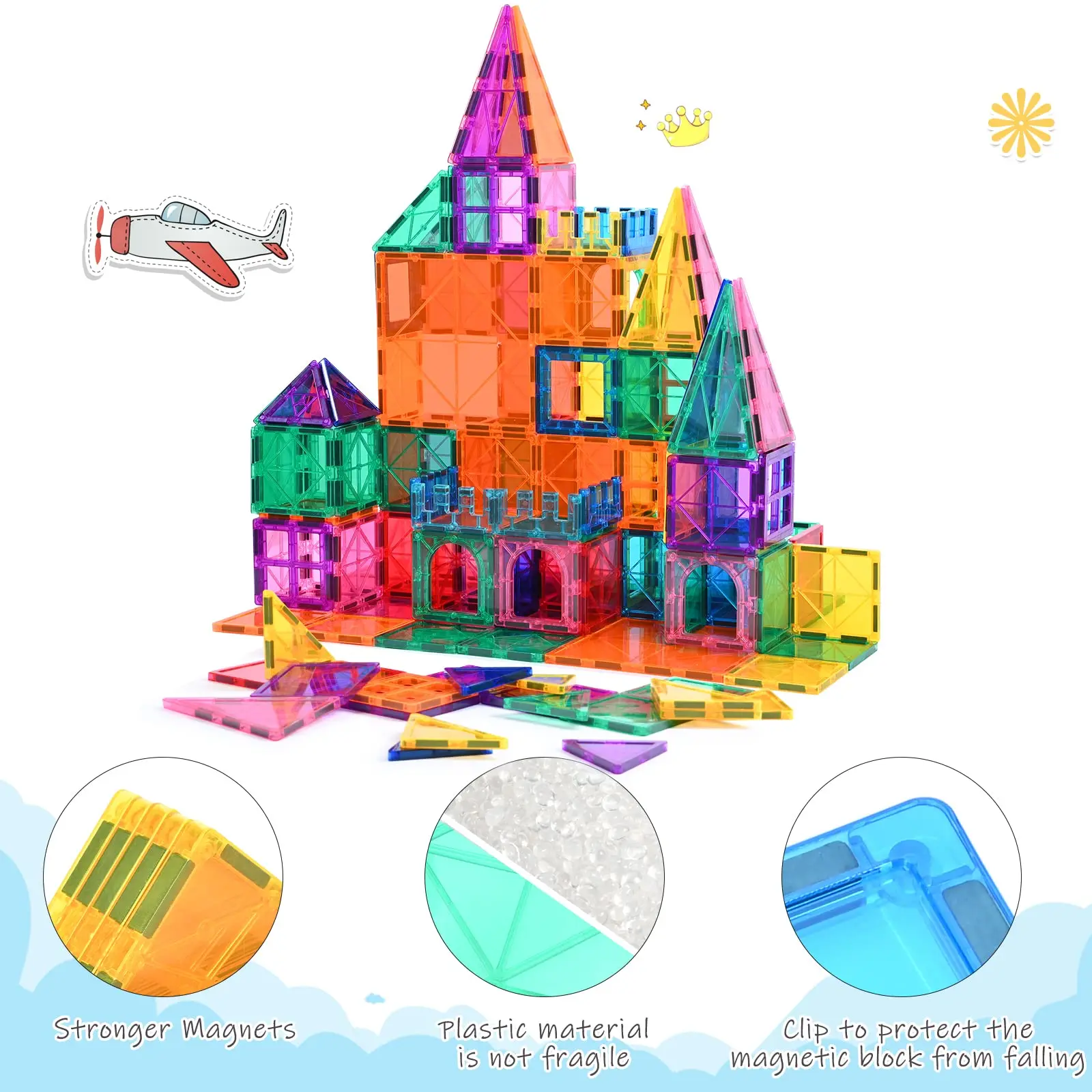 Super strong Magnetic 100Pcs Toys Building Tiles 3D Magnet Building Blocks Set for Kids STEM Educational Preschool for Toddlers