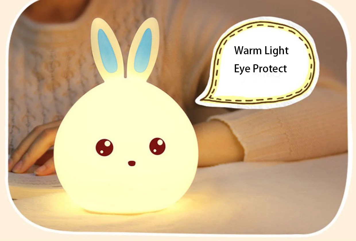 New style Rabbit Lamp For Children Baby Kids Bedside Multicolor Silicone Touch Sensor Tap Control LED Night Light