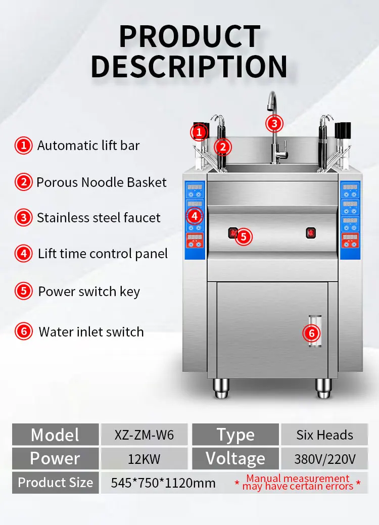 Commercial automatic lift 6 baskets noodle cooker electric noodle boiler noodle cooking machine For Kitchen Equipment