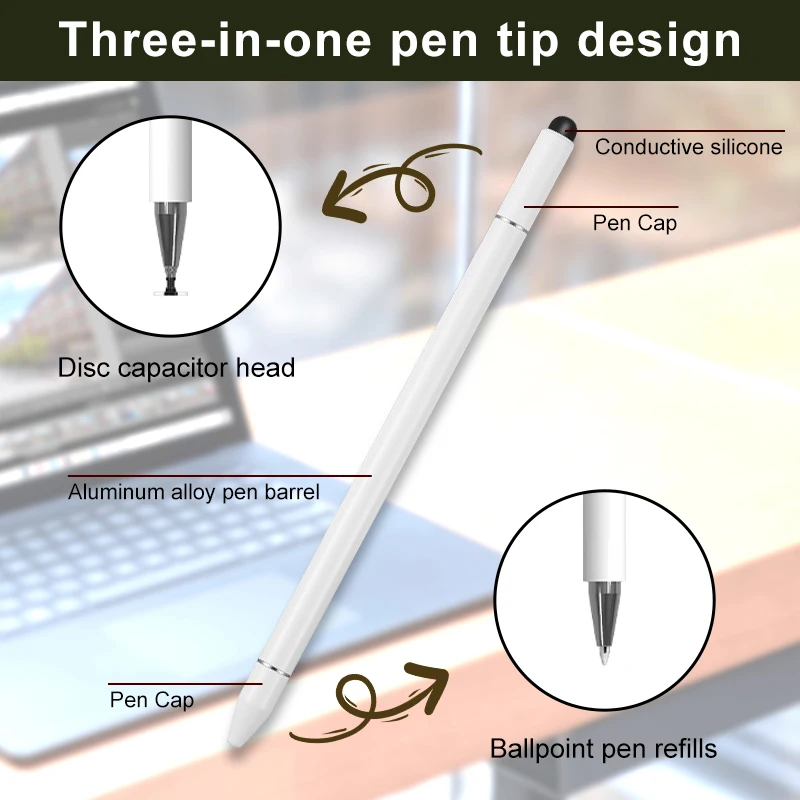3 In 1 Passive Ballpoint Pen Abs Aluminum Alloy Portable Tablet Wholesale Stylus Pen