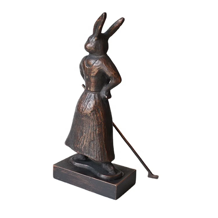 elegant lady rabbit golfer statue, Cute metal table top decoration