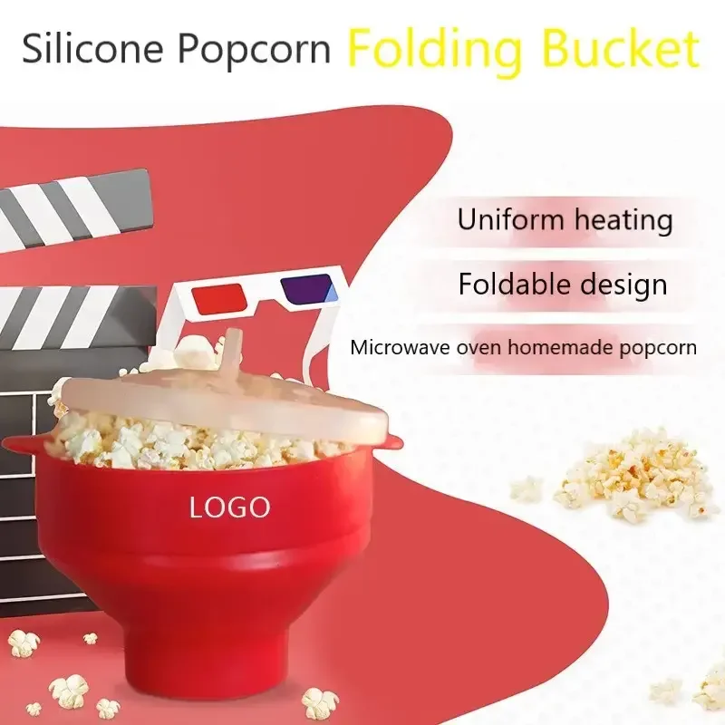 Custom Logo Home Dly Microwave Popcorn Maker Collapsible Hot Air Silicone Popcorn Popcorn Bowl Popper Bowl With Lid