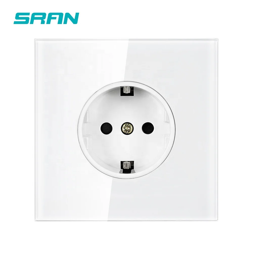  SRAN EU Standard Power Electric Socket Luxury full mirror Tempered glass Panel Wall Light