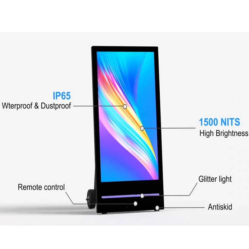 Factory Direct Outdoor waterproof 43 inch portable 70AH battery 1500Nit Portable 16 hours Android lcd advertising kiosk poster