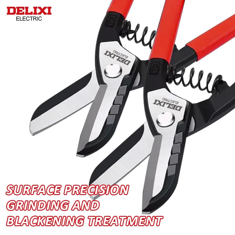 Delixi ELECTRIC German-style Iron Sheet Shears High Carbon Steel Storage Spring Scissors Straight Blade Cutter Rubber Handle