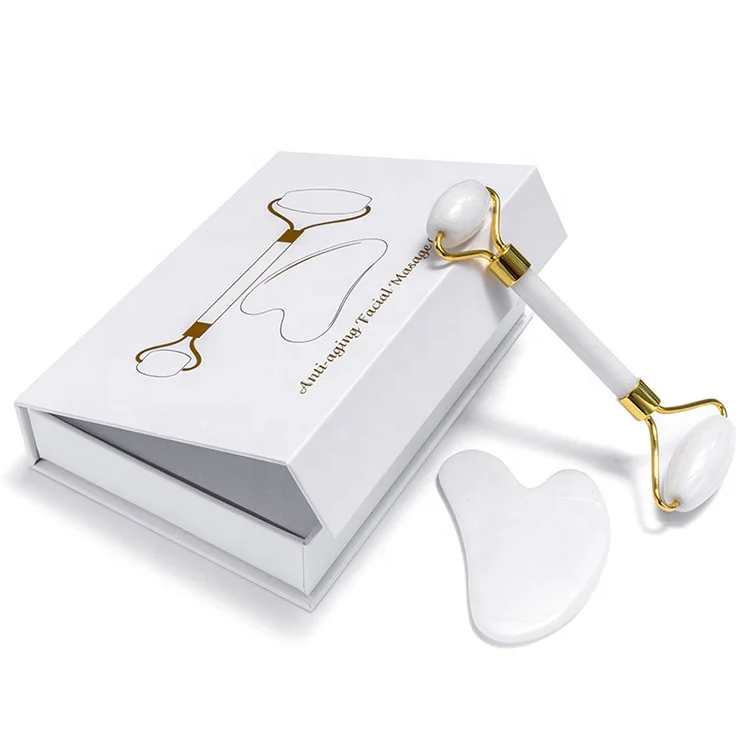 OEM Label Rose Quartz Jade Roller And GuaSha Set Wholesale Anti-aging Jade Roller Kit Natural Jade Guasha Stone Massage Set