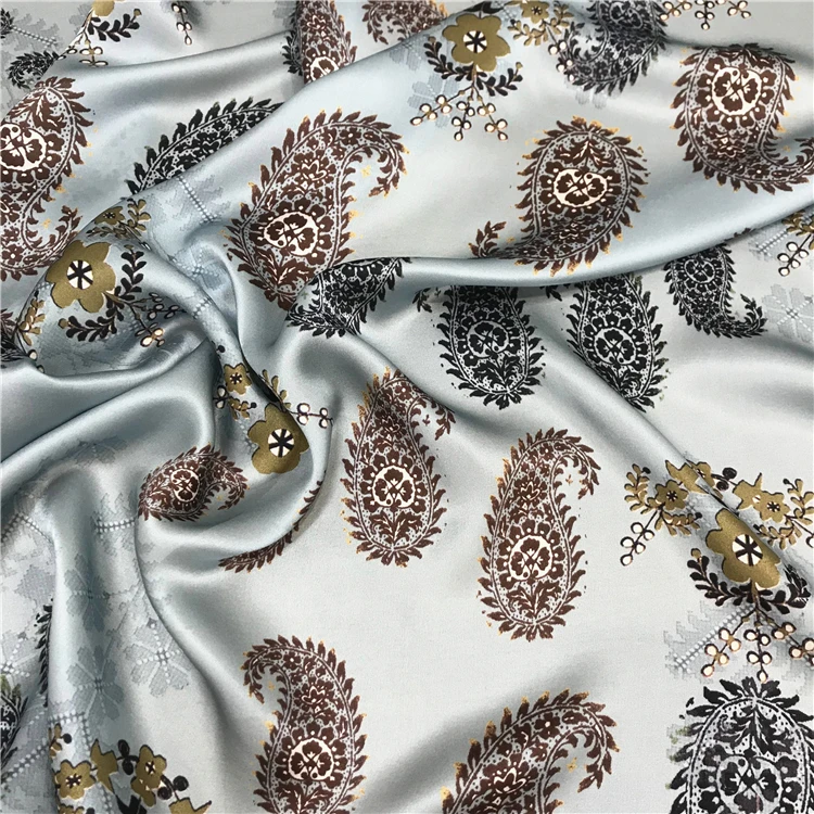 Printed Paisley Pattern Pure Silk Fabric Silk Satin Fabric 12mm Satin Fabrics