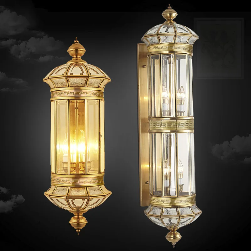 European style all copper door wall lamp outdoor waterproof American stair balcony wall lamp Hotel Villa exterior wall lamp