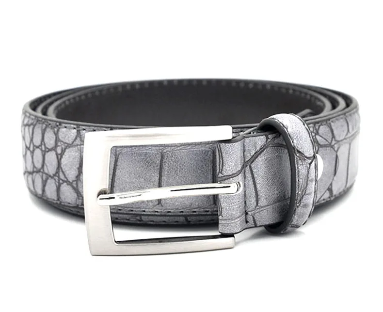 China Supplier Wholesale Embossed PU Leather Waist Belts Casual Style Prong Belt Buckle Crocodile Pattern Belt For Mens Jeans