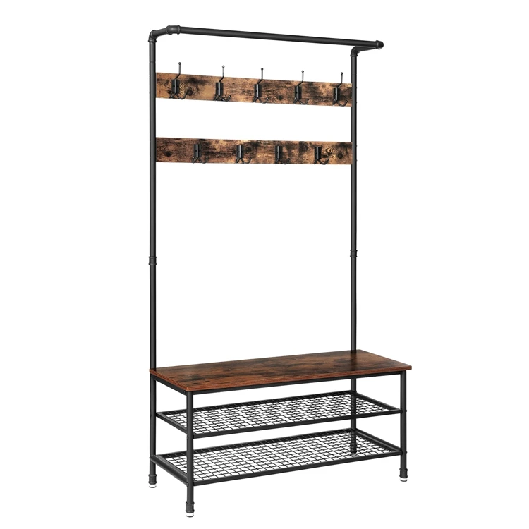 Living Room Entryway Metal Wood Coat Shoe Rack Stand Iron frame modern coat rack