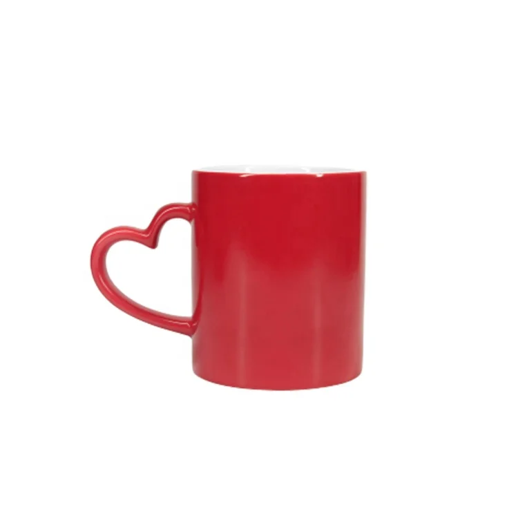 Sublimation photo color changing mug with heart shaped handle Frosted Magic Cup