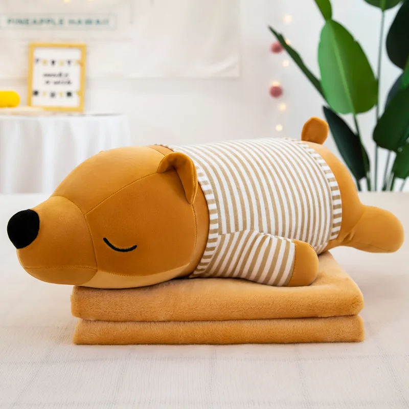 AIFEI TOY Hot selling cute cartoon polar bear air conditioner blanket lying bear summer cool doll brown bear plush toy