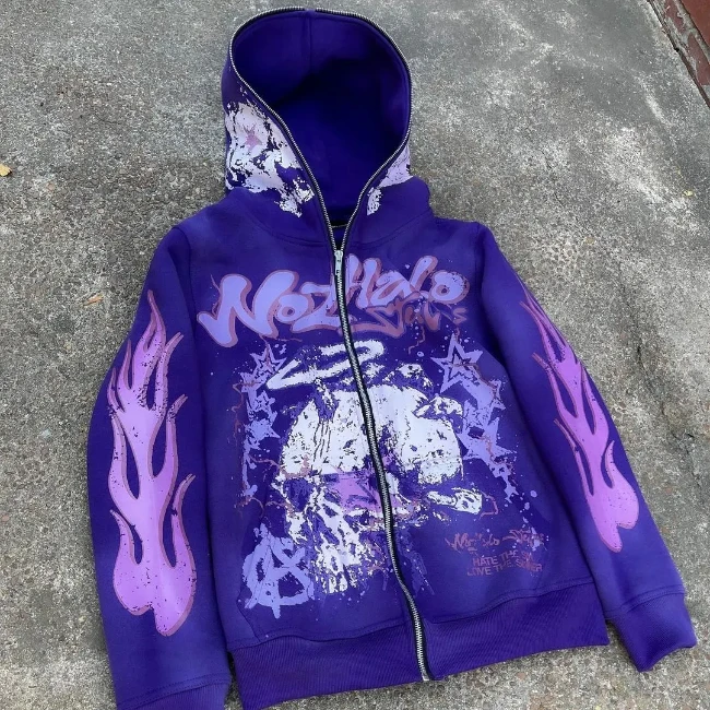 Clothing Manufacturers Custom Heavy 100% Cotton Fleece Loose Fit 500gsm Silk Screen Printing Zip Up Hoodie