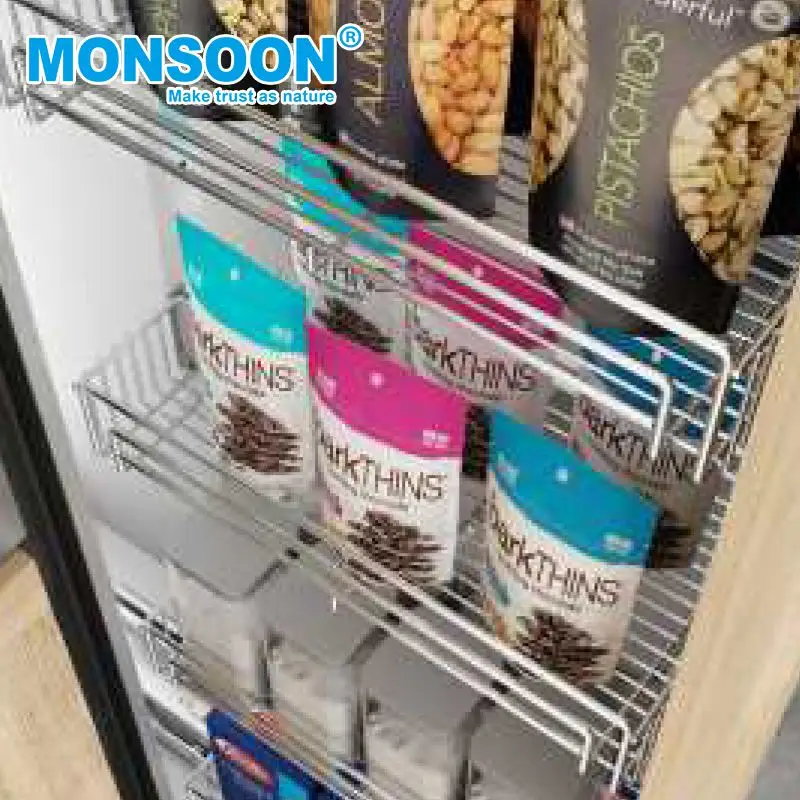 Monsoon Kitchen Cabinet Larder Iron Powder Soft Closing Storage Organizer Deep Larder 5 6 Tiers Tall Unit Pull Out Pantry Basket
