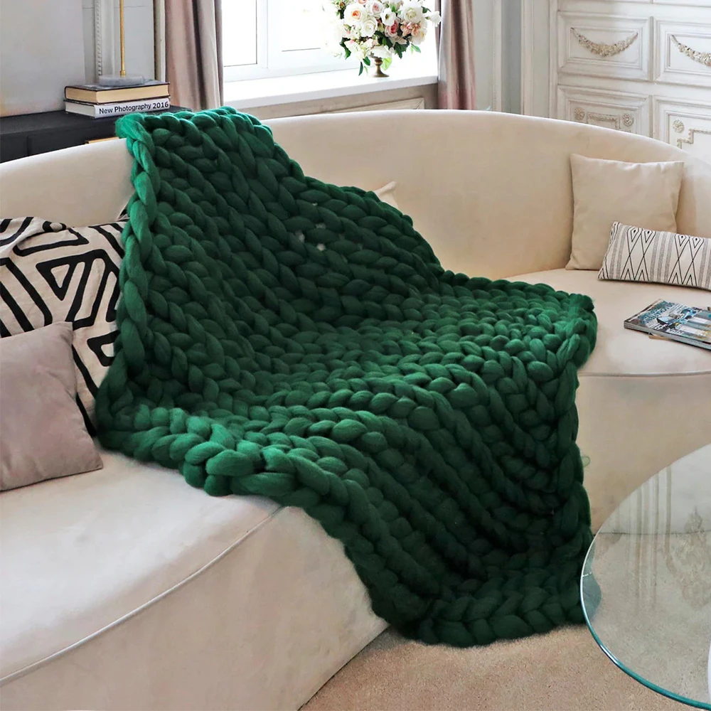2022 Fashion Bedroom Decor Colorful Chunky Knitting Handmade Custom Organic Cotton Cable Chunky Knit Blanket for Bed Sofa