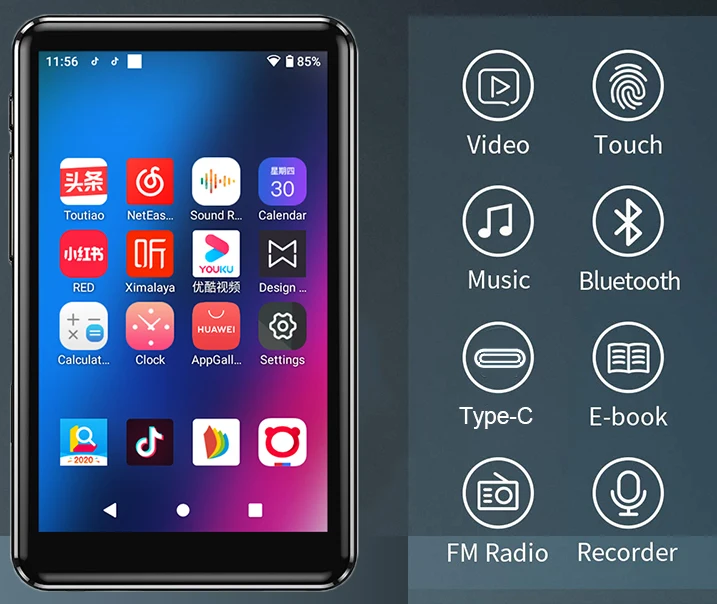 New Portable Touch Screen Digital MP3 Player Lossless 16GB Support TF Card MP4 Walkman with E-book FM Radio MP4 Music Player