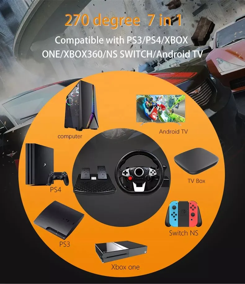RW01 7in1Racing Game Steering Wheel For Ps3/4 Mobile Phone Xbox One With Pedals Clutch Shifter