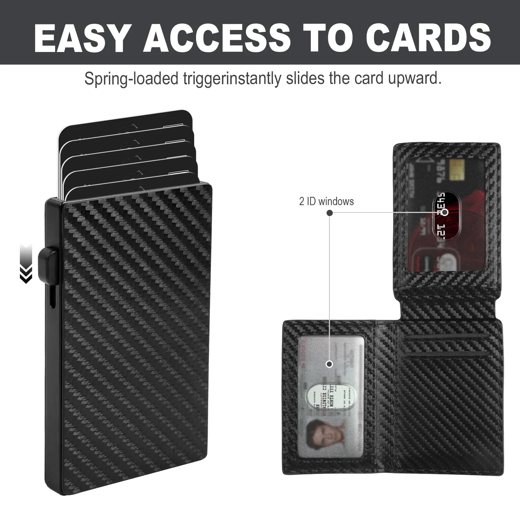 Factory Hot Sale Aluminum Metal Card Case With 2 ID Window Slot RFID Blocking Business Pop Up Credit Card Holder Wallet
