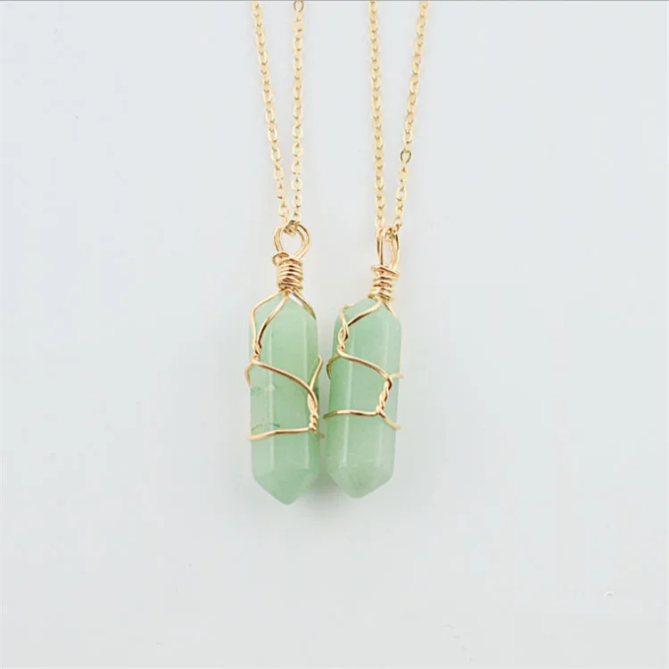 European and American hot-selling natural stone pendants hexagonal column hand-wound crystal necklace alloy ladies necklace