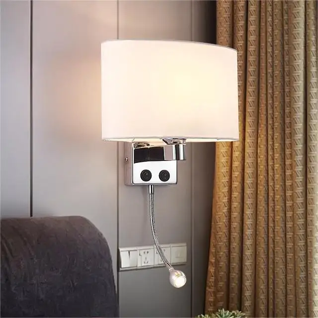 Fashionable best-selling living room background wall light high quality fabric bedroom bedside wall lamp Chrome for hotel