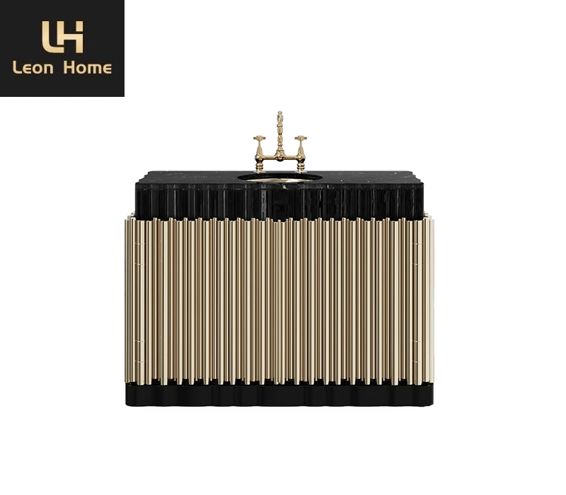 Customized bathroom cabinet with sink stainless steel black marble top small size washbasin