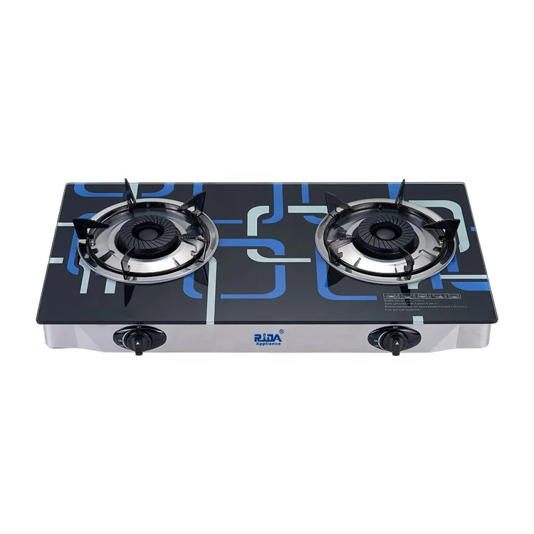 
Black color automatic enamel grill tempered glass cast iron burner gas stove cooker 