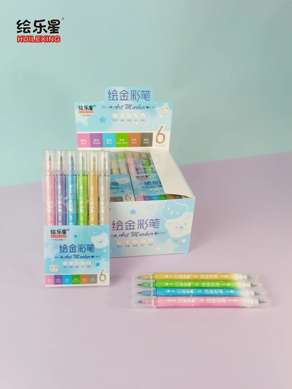 Factory Price 6 color metallic colors glitter art marker pen twin marker for children student art