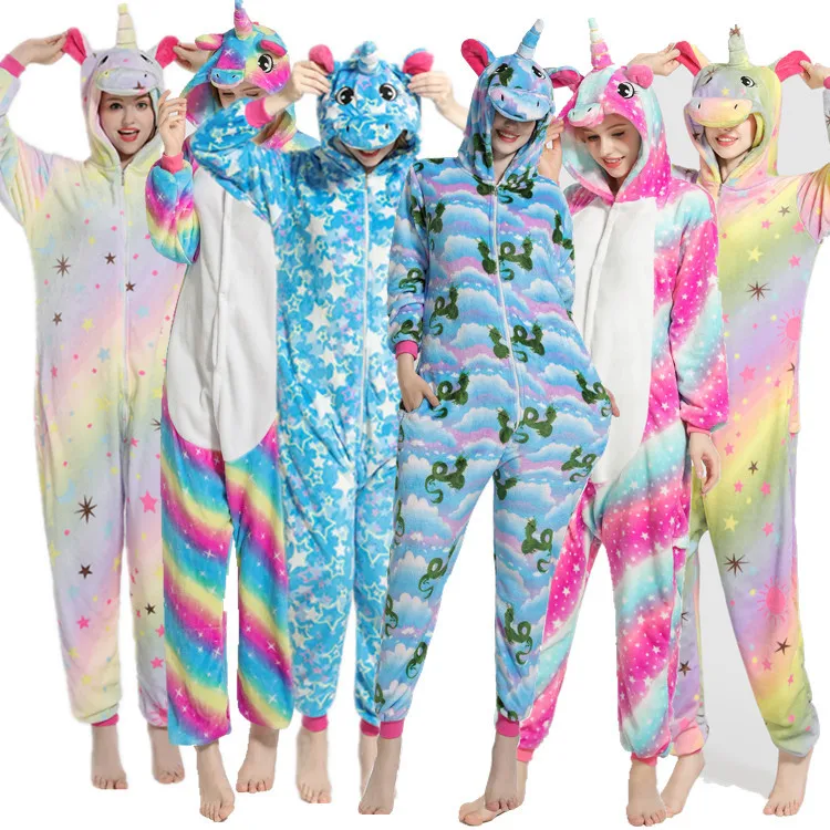 
Dropshipping Unisex Anime Cosplay Costume Animal Unicorn Flannel Pajama Onesie Christmas Sleepwear Pajamas Party 