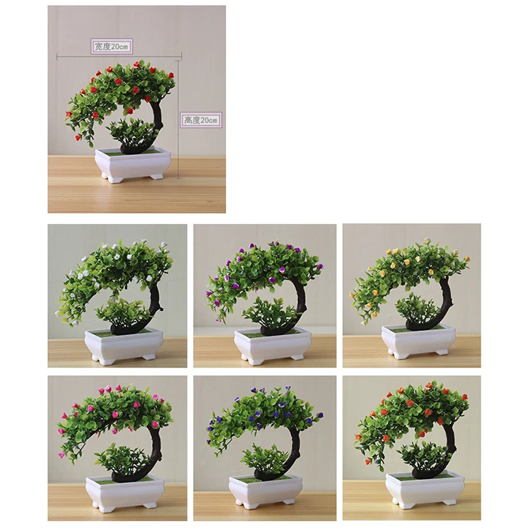 Artificial Plants Bonsai Plastic Simulation Tree Desktop Pot Decorative Flowers Leaves Garden Plant Home Hotel Office Decor