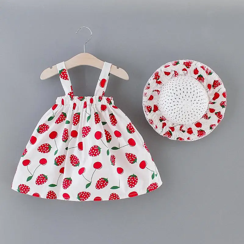 Wholesale Summer Baby Dress Girls Princess Cotton Sleeveless Kids Apparel Hat 2Pcs Girl Dresses