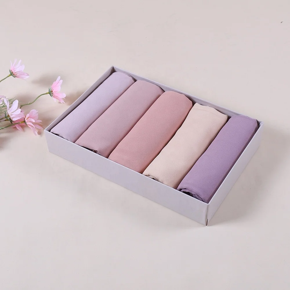 Zifeng OEM Bufandas Chinas 5 pc/set Paper Box Packing Boxes  Plain Chiffon Scarf