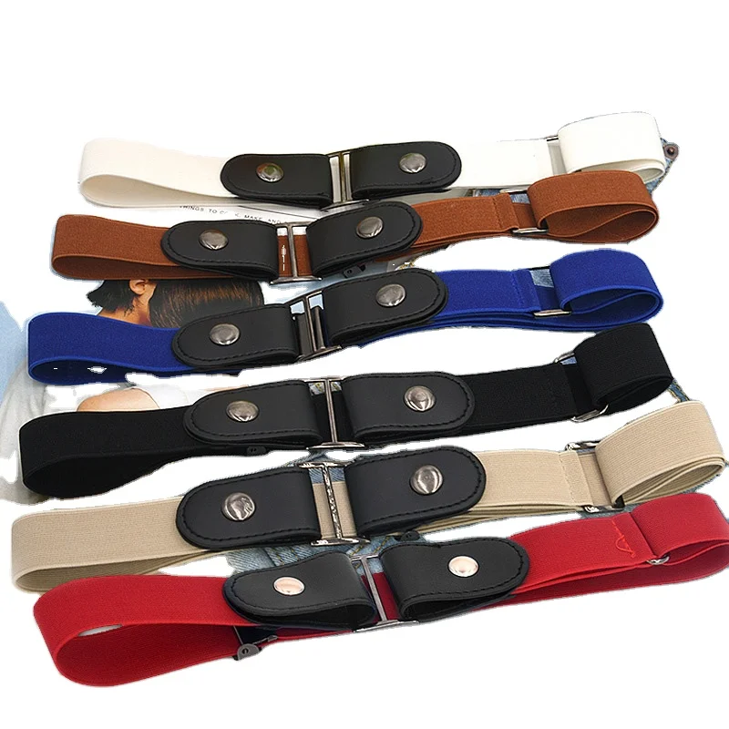 Casual New custom Stretch Elastic Adjustable Belt Fashionable Lazy Jeans Belt without Buckle Woven Fabric Metal Alloy Buckles